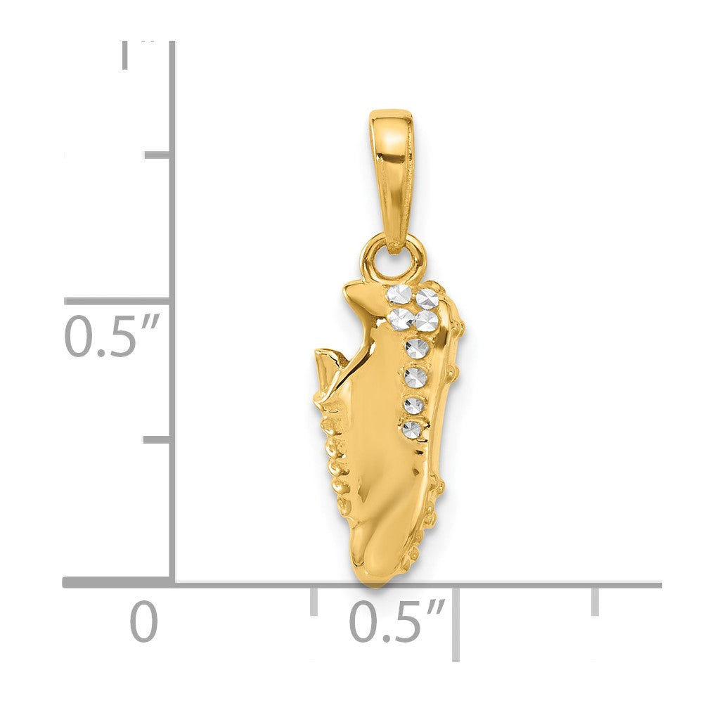 14K Yellow Gold and Rhodium Diamond-cut Soccer Cleat Pendant