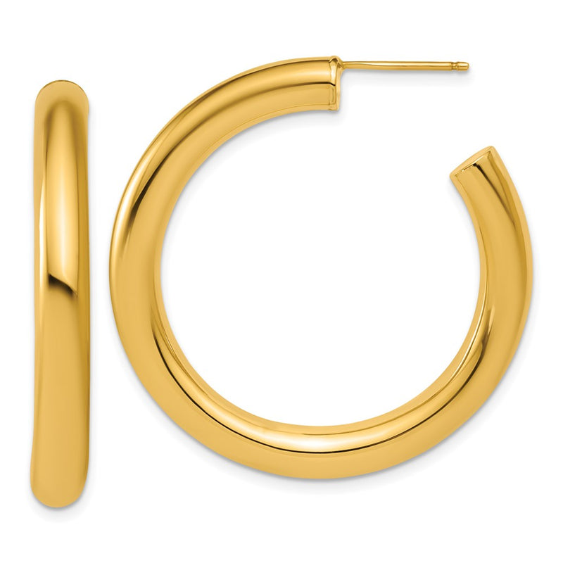 14K Yellow Gold Polished 5.0 x 40mm Tube C-Hoop Post Earrings