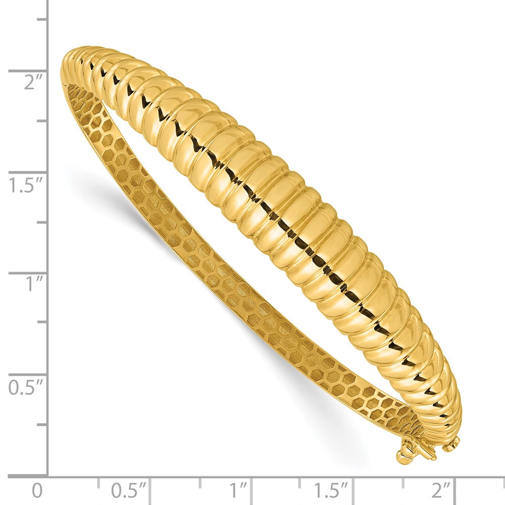 14K Yellow Gold Polished and Textured Graduated Hinged Oval Bangle Bracelet