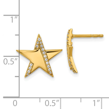 14K Yellow Gold Polished 1/8 carat Diamond Star Post Earrings