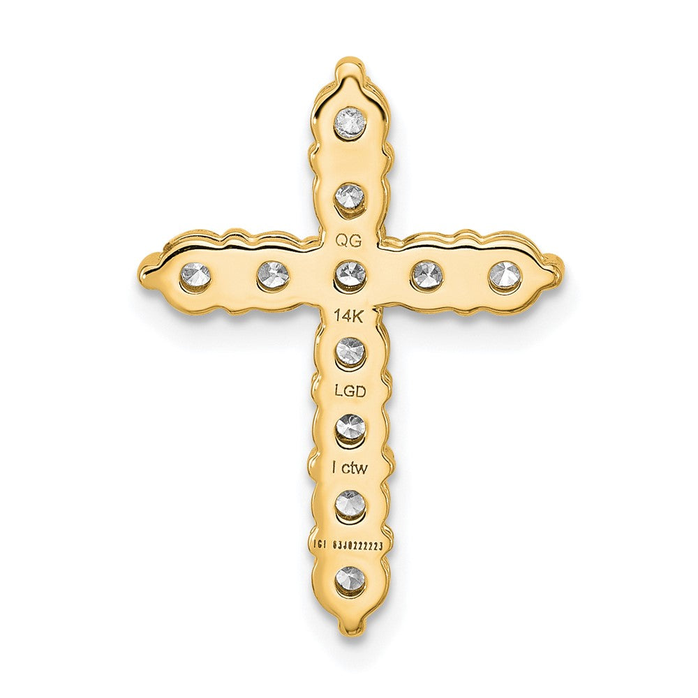 14K Yellow Gold 1 carat Lab Grown Diamond VS+ F+ Complete Cross Chain Slide Pendant
