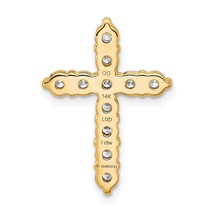 14K Yellow Gold 1 carat Lab Grown Diamond VS+ F+ Complete Cross Chain Slide Pendant