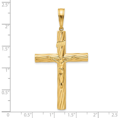 14K Yellow Gold Polished and Textured Crucifix Pendant