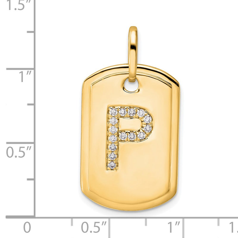 14K Yellow Gold Diamond Initial P Dog Tag Charm