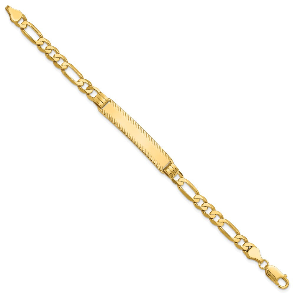 14K Yellow Gold Polished Solid Chain/Solid Plate Figaro Link Diamond-cut 39x8mm Plate 8 Inch ID Bracelet