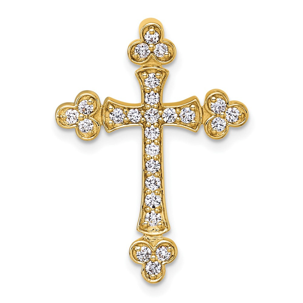 14K Yellow Gold 1/2 carat Diamond Budded Cross Chain Slide