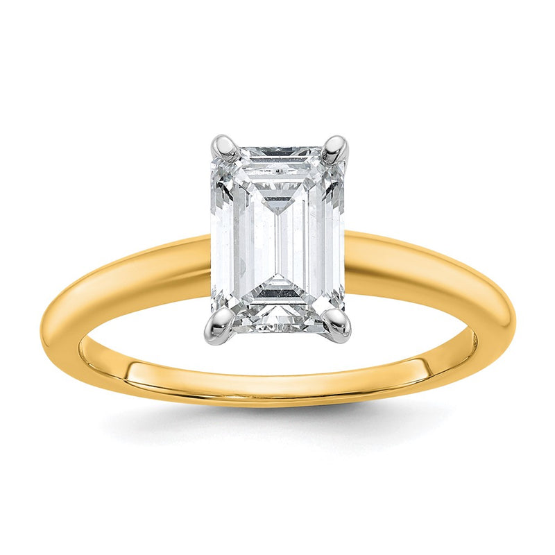 14K Two-Tone Gold Two-tone 1 1/2 carat Lab Grown Diamond VS+ F+ Emerald Solitaire Complete Engagement Ring