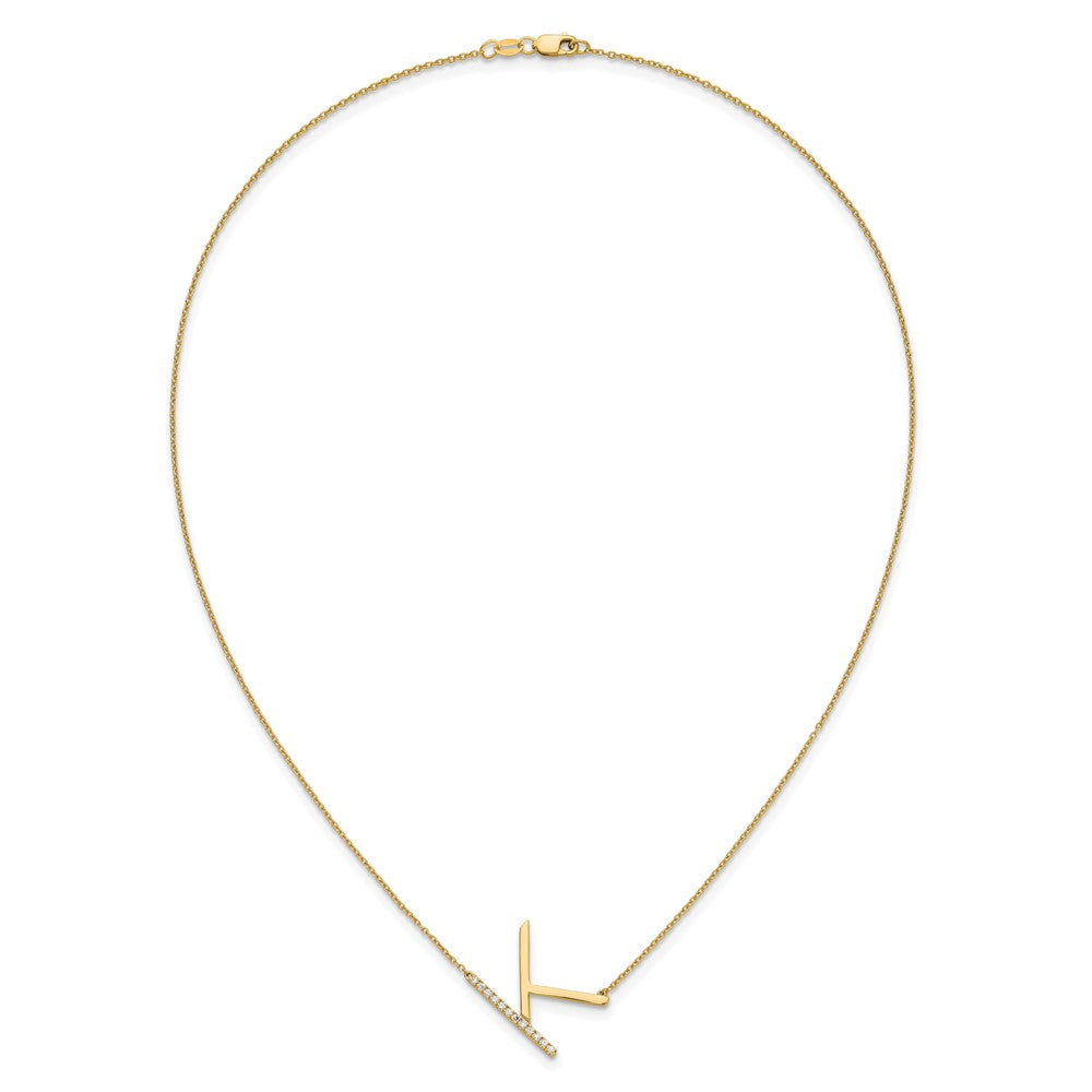 14K Yellow Gold Sideways Diamond Initial K 18 Inch Necklace