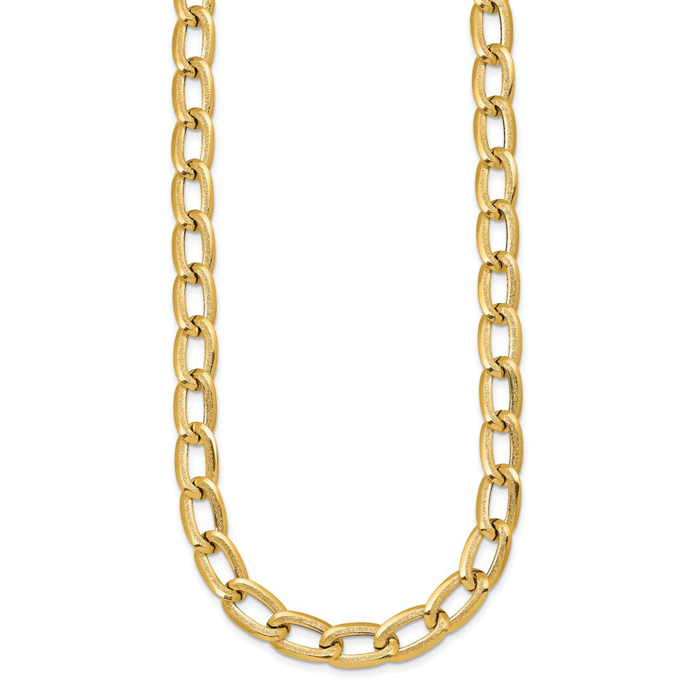 14K Yellow Gold Polished And Textured 8mm Long Curb Link 18 Inch Necklace