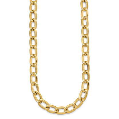 14K Yellow Gold Polished And Textured 8mm Long Curb Link 18 Inch Necklace