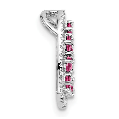 14K White Gold Polished Diamond and Pink Tourmaline Heart Chain Slide