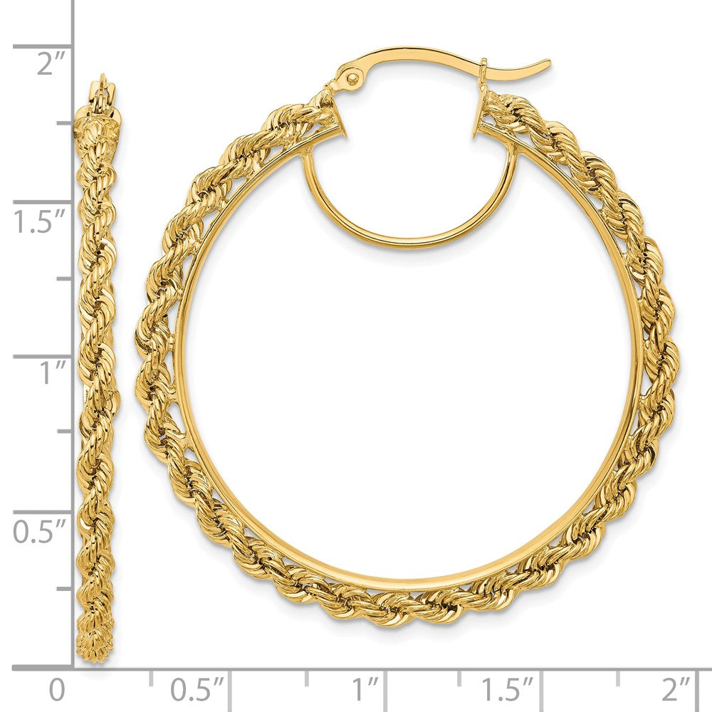 14K Yellow Gold Polished and D/C Rope 2.95mm Hoop Earrings