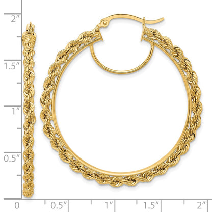 14K Yellow Gold Polished and D/C Rope 2.95mm Hoop Earrings
