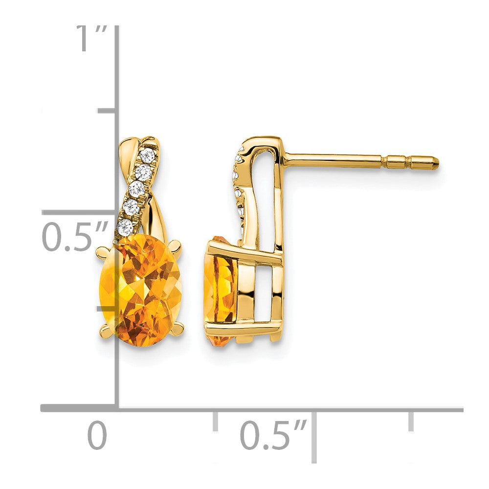 14K Yellow Gold 7x5 Oval November/Citrine and Diamond Post Earrings