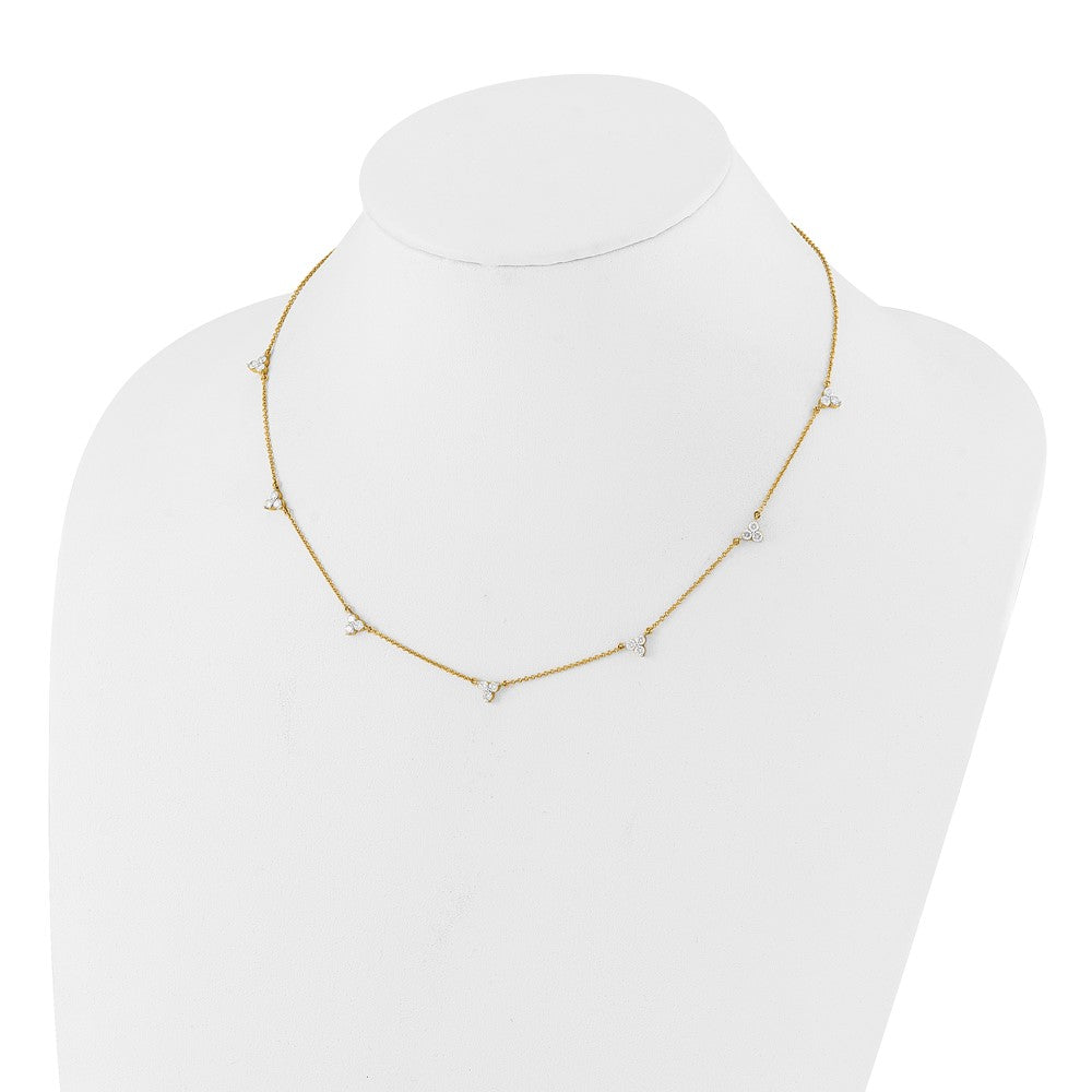 14K Yellow Gold Complete 7/8 carat Diamond 3-Stone Cluster 6-Station 16 Inch Necklace