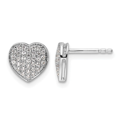 14K White Gold 1/3 carat Diamond Pave Heart Post Earrings
