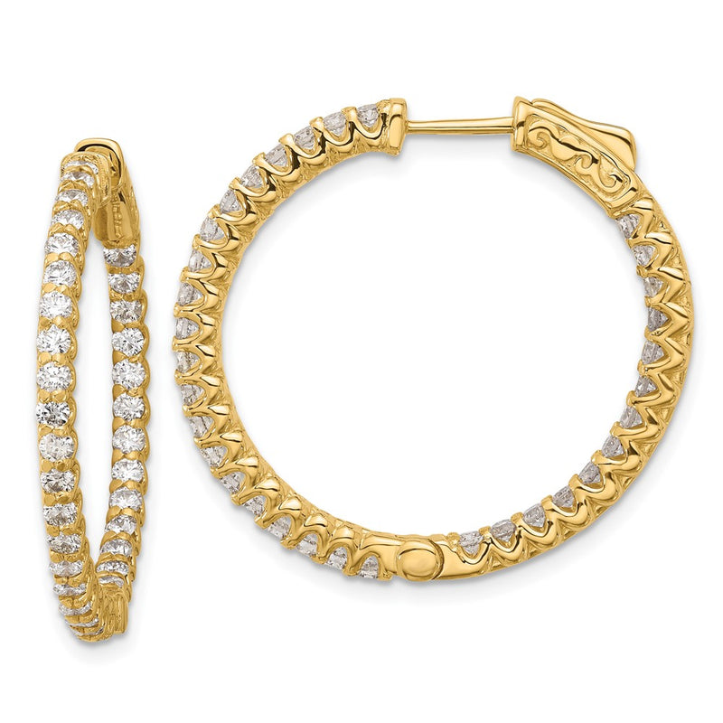 14K Yellow Gold 2.3 carat Diamond In/Out Hoop w/Safety Clasp Earrings