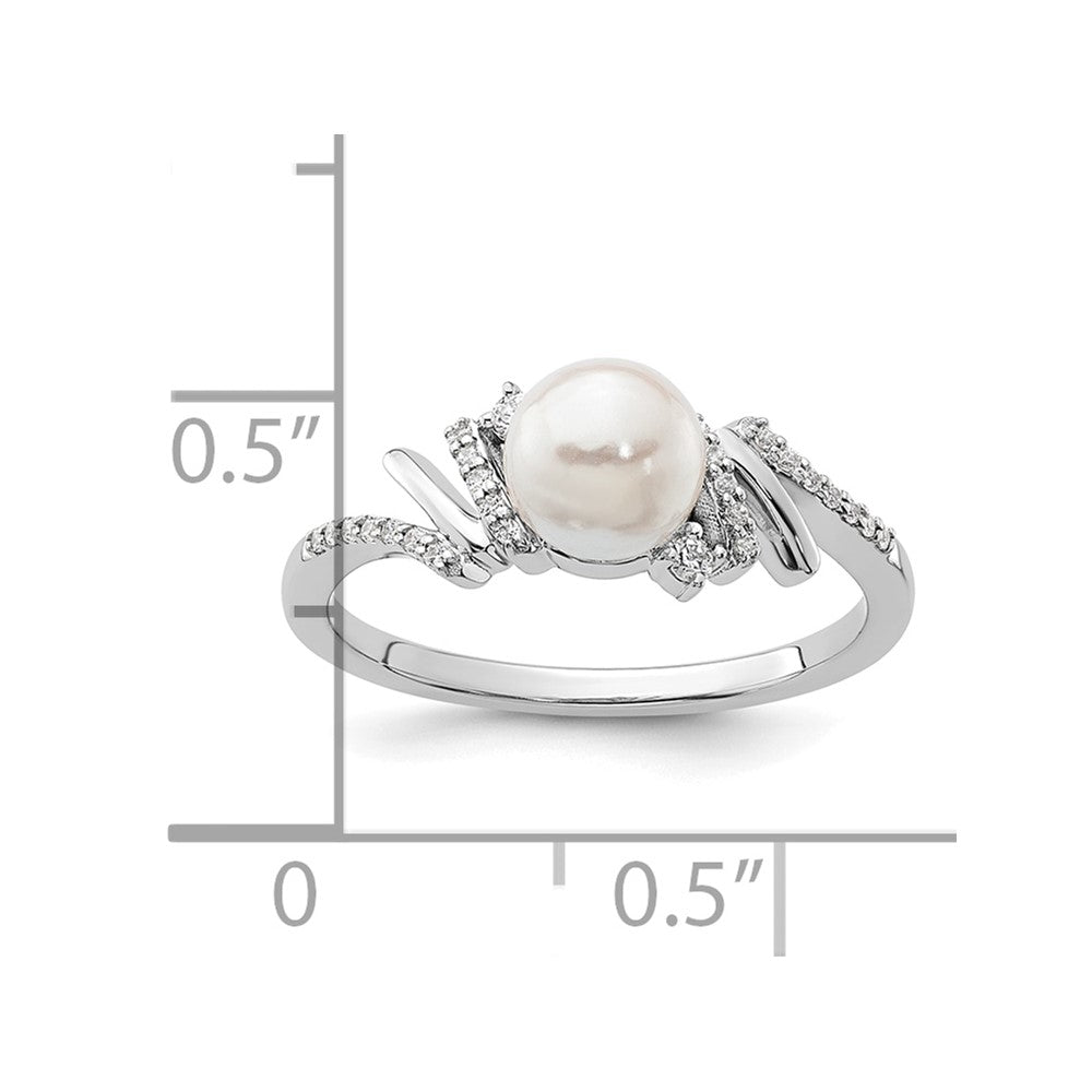 14K White Gold Polished 1/10 carat Diamond and White Freshwater Cultured Pearl Size 7 Ring