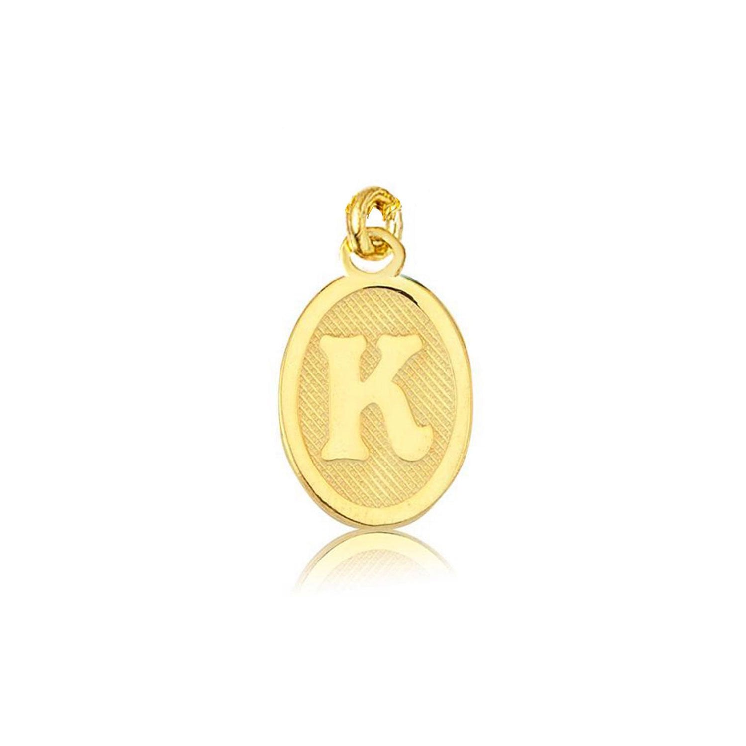 14K Yellow Gold Oval Initial K Pendant