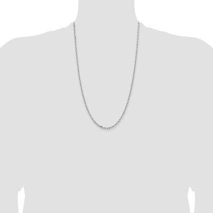 14K White Gold 3mm Semi-solid D/C Open Link Cable 26 Inch Chain