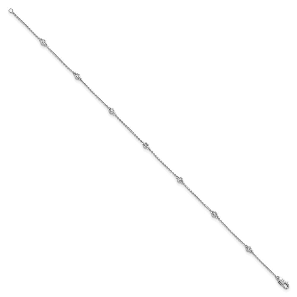 14K White Gold Complete 1/6 carat Bezel-set Diamond and Cable Chain 7-Station 9 Inch Anklet