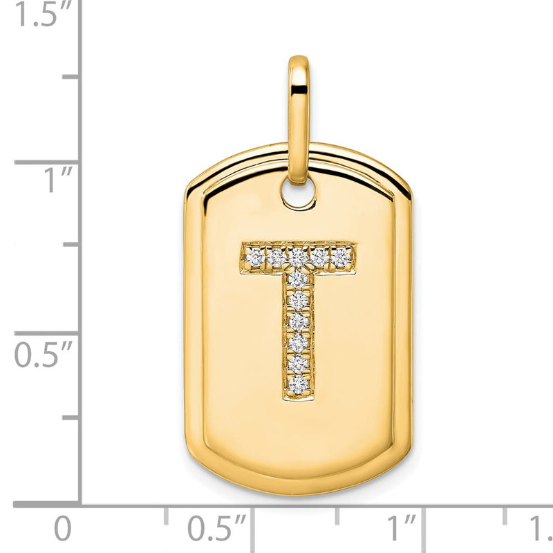 14K Yellow Gold Diamond Initial T Dog Tag Charm