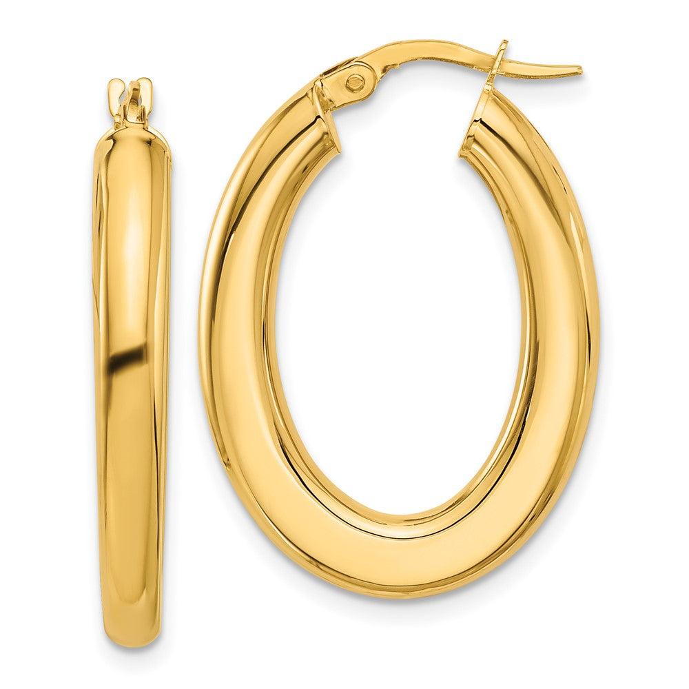 14K Yellow Gold 3x29mm Polished Oval Tube Hoop Earrings