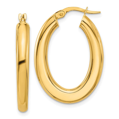 14K Yellow Gold 3x29mm Polished Oval Tube Hoop Earrings