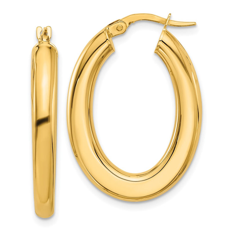 14K Yellow Gold 3x29mm Polished Oval Tube Hoop Earrings