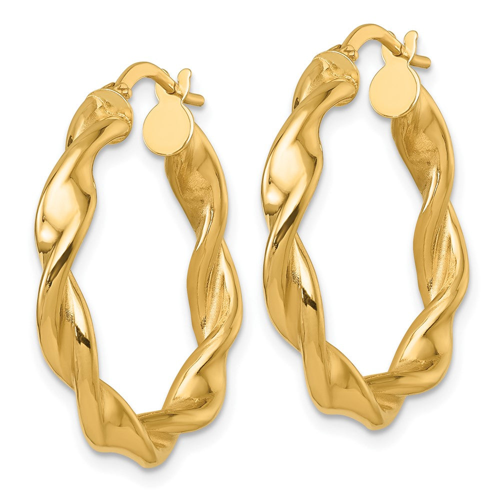 14K Yellow Gold Polished Twisted 4.00 x 27mm Tube Hoop Earrings