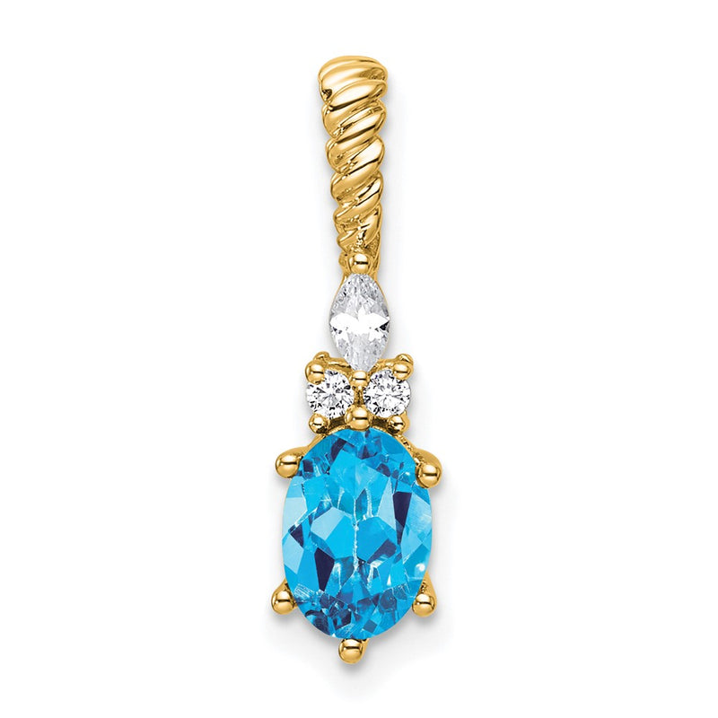 14K Yellow Gold Diamond and 7x5 Oval December/Blue Topaz Twisted Chain Slide