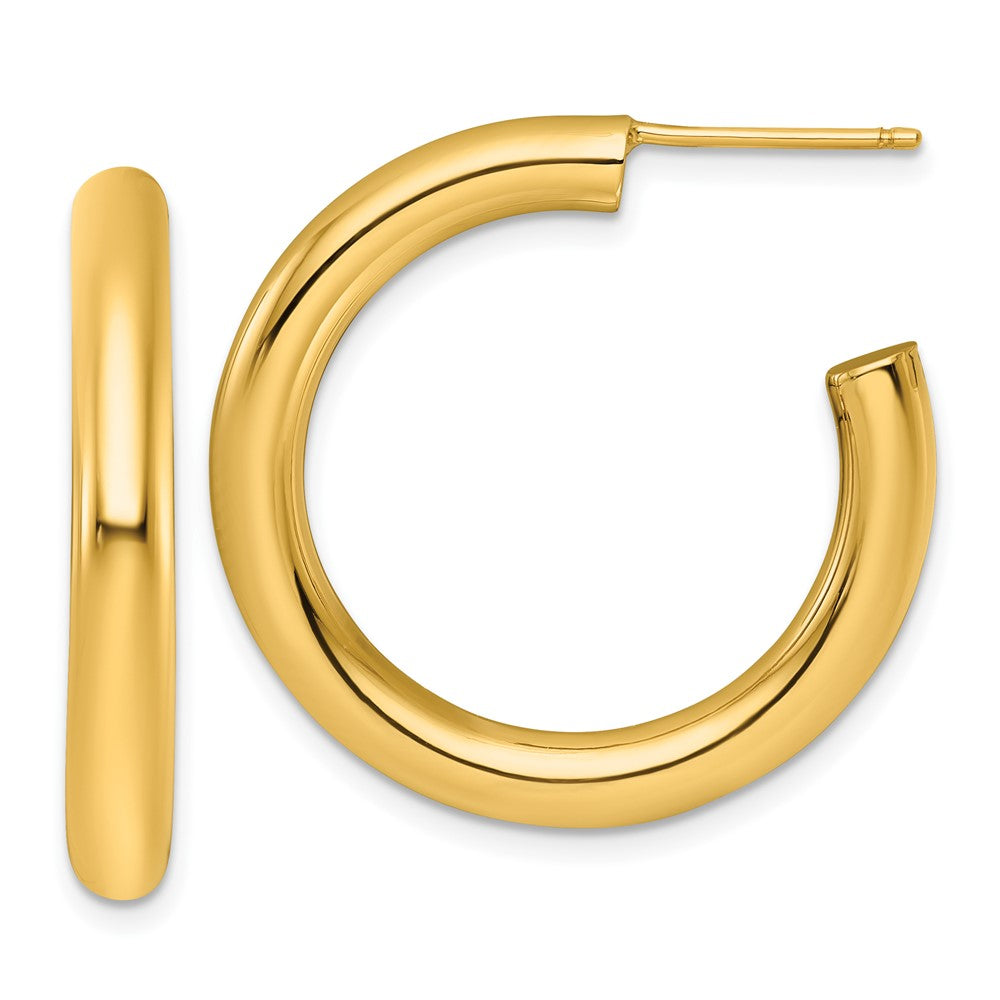 14K Yellow Gold Polished 4.0 x 30mm Tube C-Hoop Post Earrings