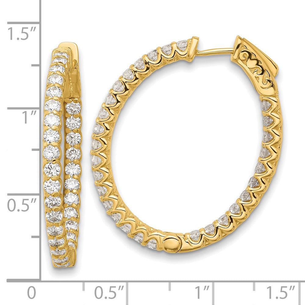 14K Yellow Gold 2.9 carat Diamond In/Out Oval Hoop w/Safety Clasp Earrings