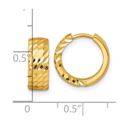 14K Yellow Gold Polished 5.0mm Diamond-cut Round Hinged Hoop Earrings