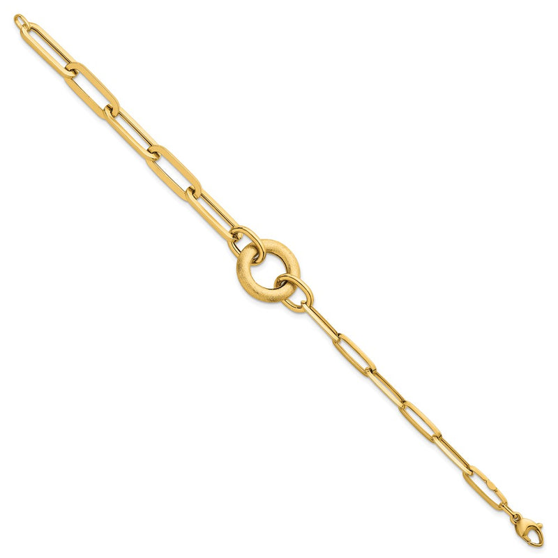14K Yellow Gold Polished And Brushed Paperclip Link With Circle 8 Inch Bracelet