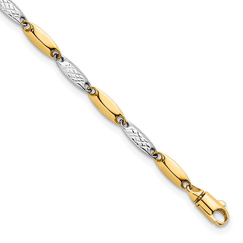14K Two-Tone Gold Two-tone Polished and Textured Fancy Marquise-shaped Link 7.5 Inch Bracelet