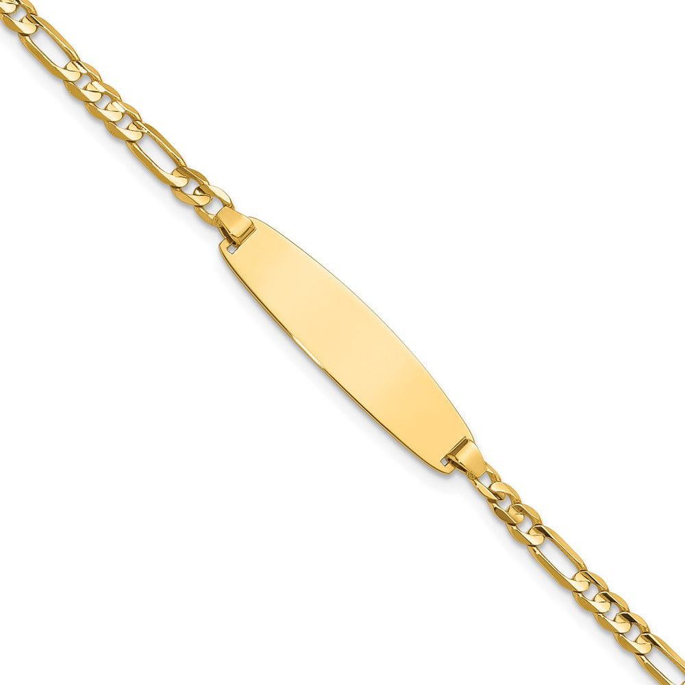 14K Yellow Gold Polished Solid Chain/Solid Plate 3.0mm Figaro Link 25.5x7.3mm Plate 8 Inch ID Bracelet