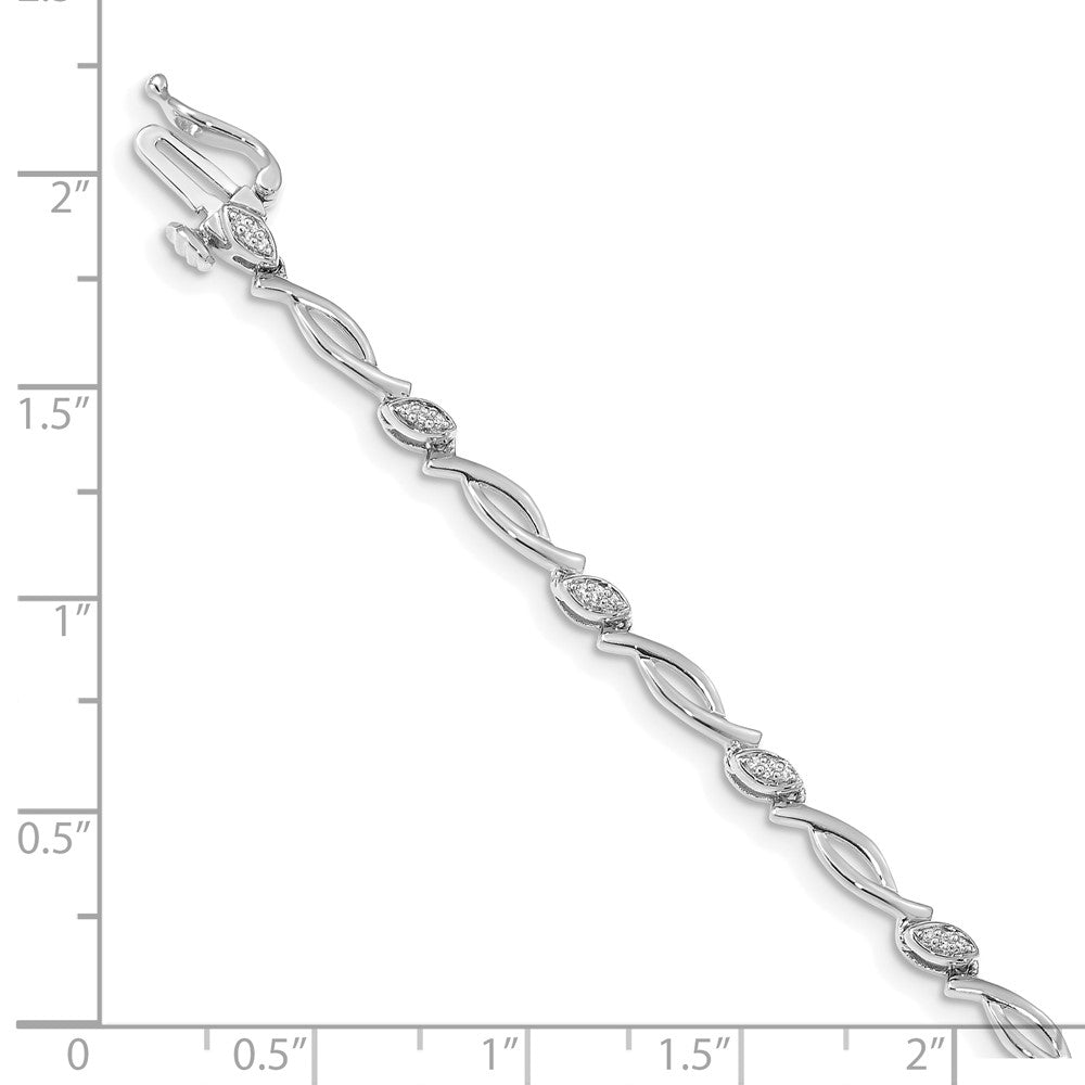 14K White Gold Complete 1/8 carat Diamond Fancy Link 7.5 Inch Bracelet