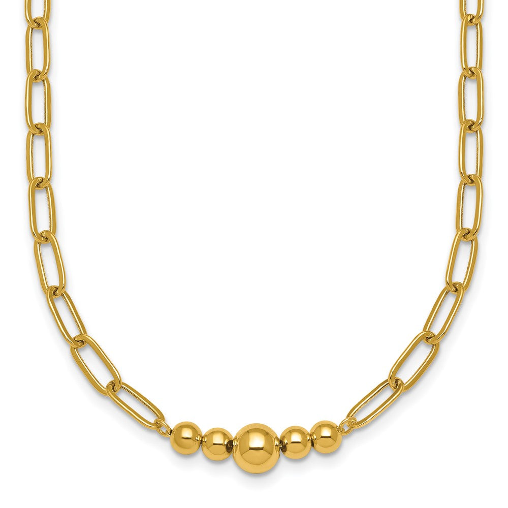 14K Yellow Gold Polished Graduated Beads 18 Inch Paperclip Link Necklace