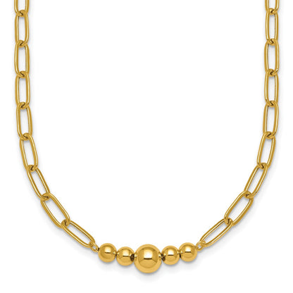 14K Yellow Gold Polished Graduated Beads 18 Inch Paperclip Link Necklace