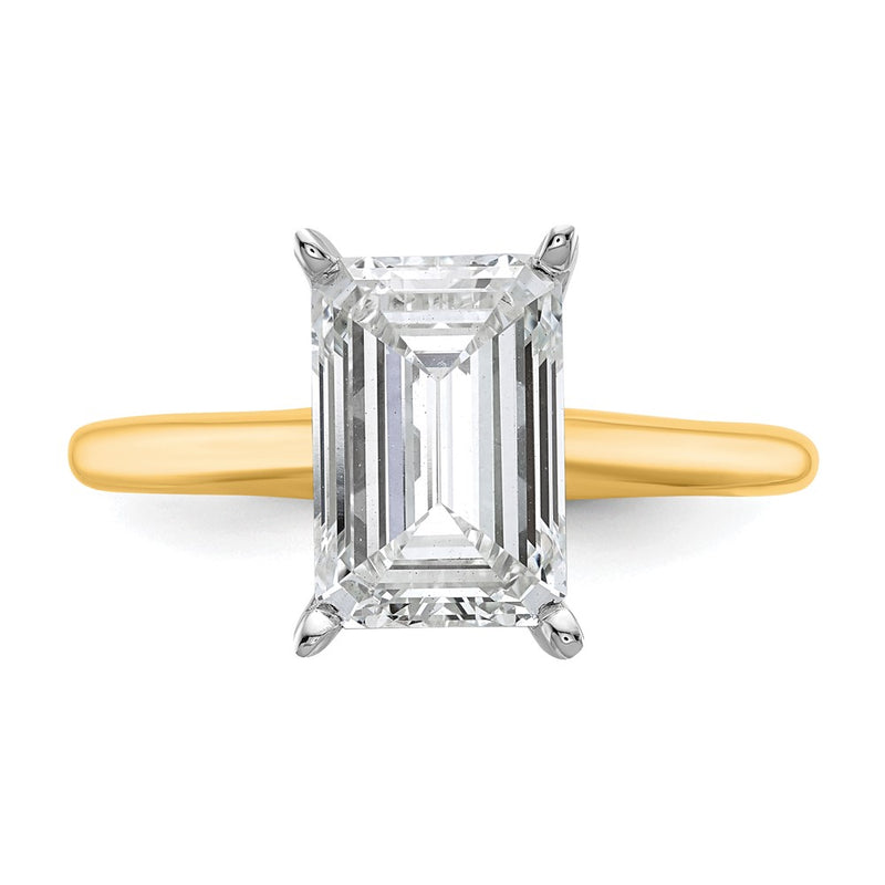 14K Two-Tone Gold Two-tone 3 carat Certified Lab Grown Diamond VS+ F+ Emerald Solitaire Complete Engagement Ring