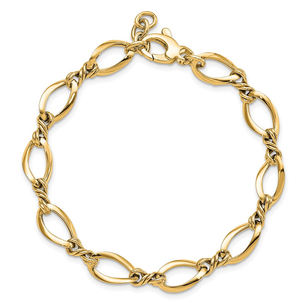 14K Yellow Gold Polished 8.8mm Fancy Twisted Link 7.5 Inch Bracelet