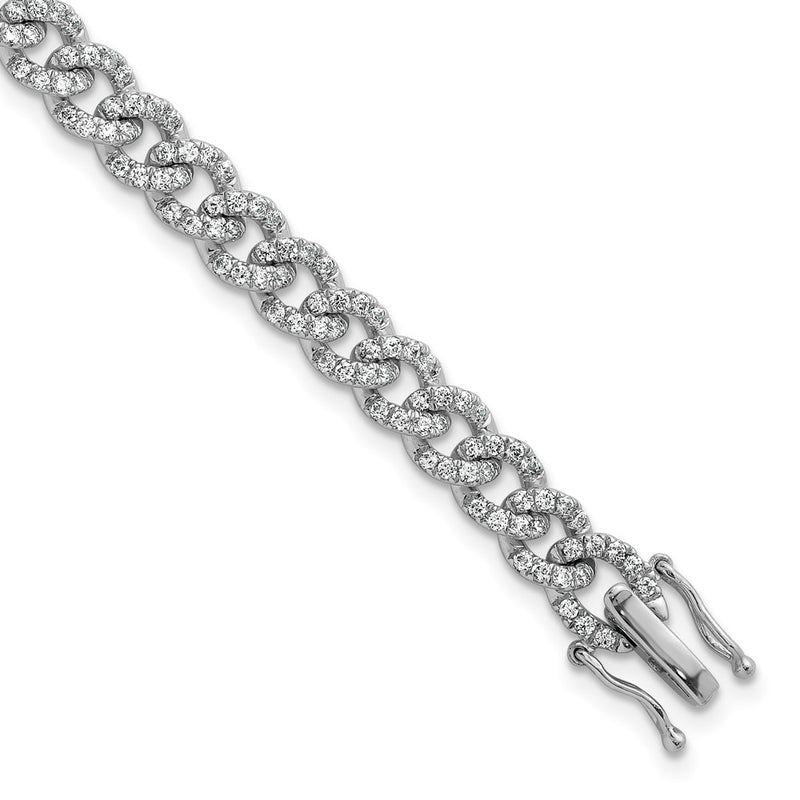 14K White Gold Polished Complete 2.6 carat Diamond Fancy Curb Link 7 Inch Bracelet