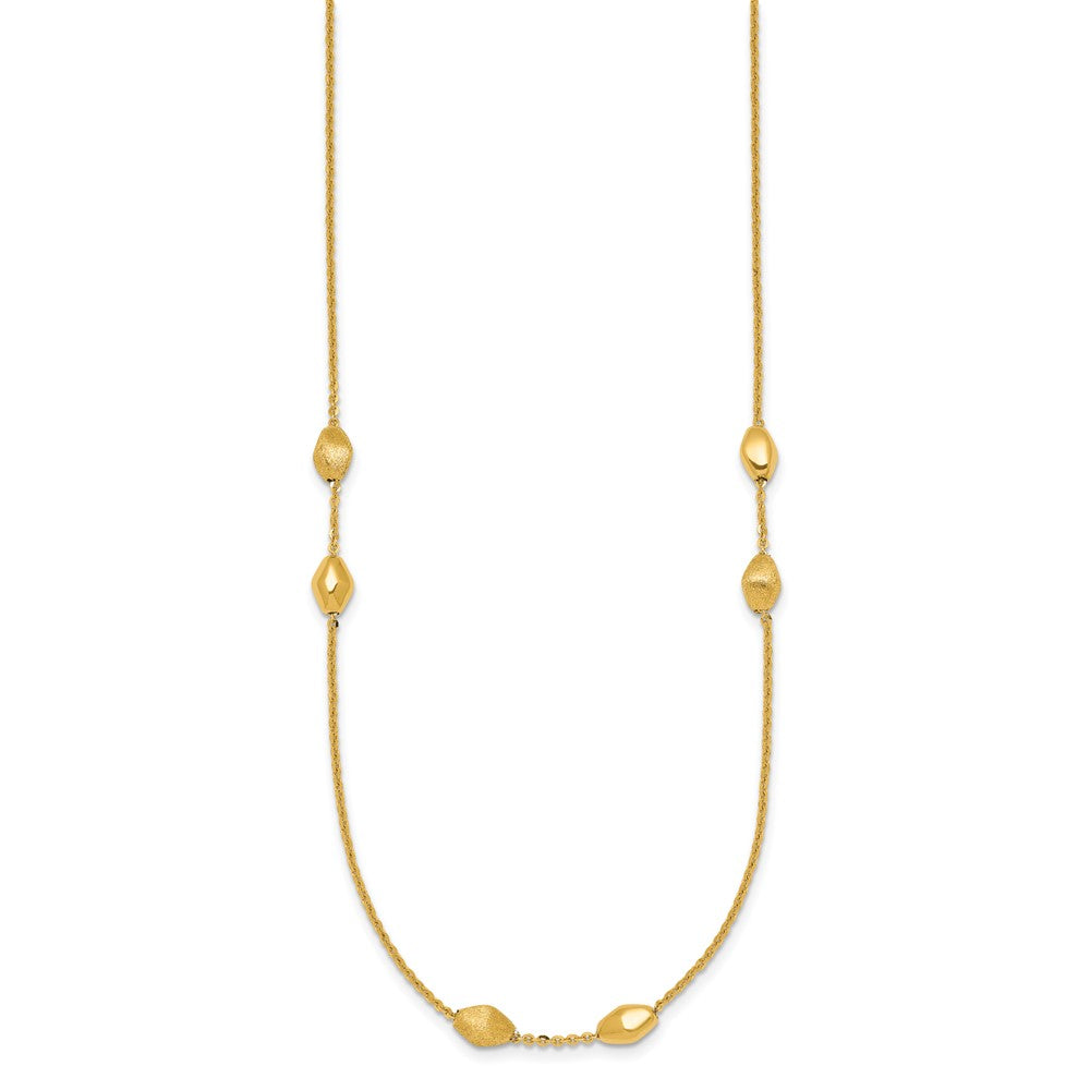14K Yellow Gold Polished and Brushed Oval Beaded 5-Station 24 Inch Necklace