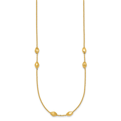 14K Yellow Gold Polished and Brushed Oval Beaded 5-Station 24 Inch Necklace