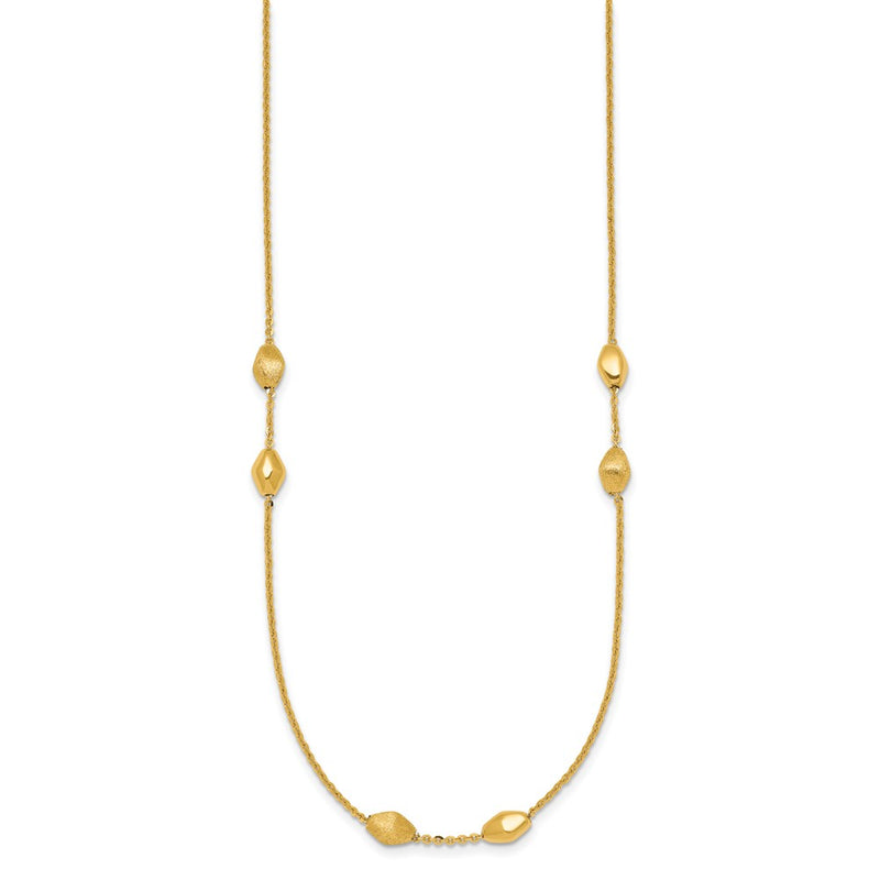 14K Yellow Gold Polished and Brushed Oval Beaded 5-Station 24 Inch Necklace