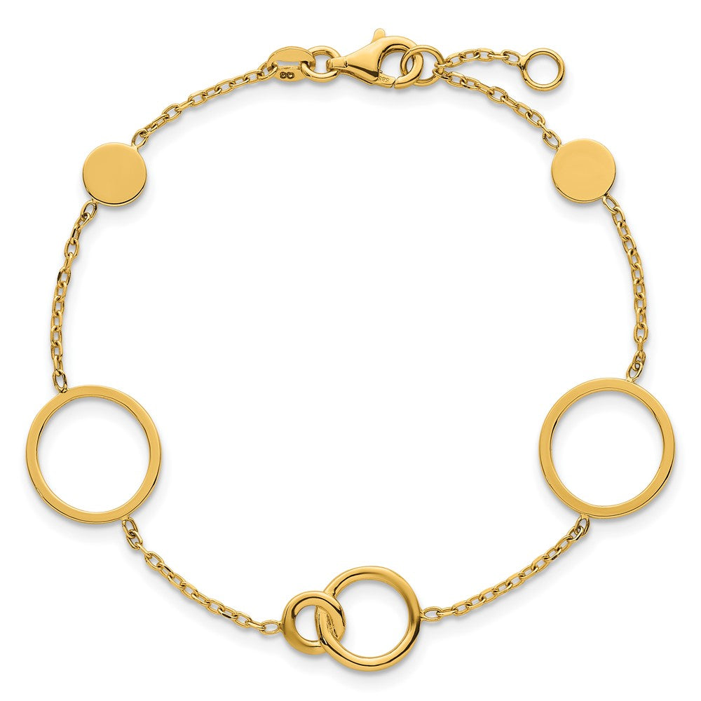 14K Yellow Gold Polished Circle and Chain Pattern 7.25 Inch Bracelet Plus 0.5 Inch Extender