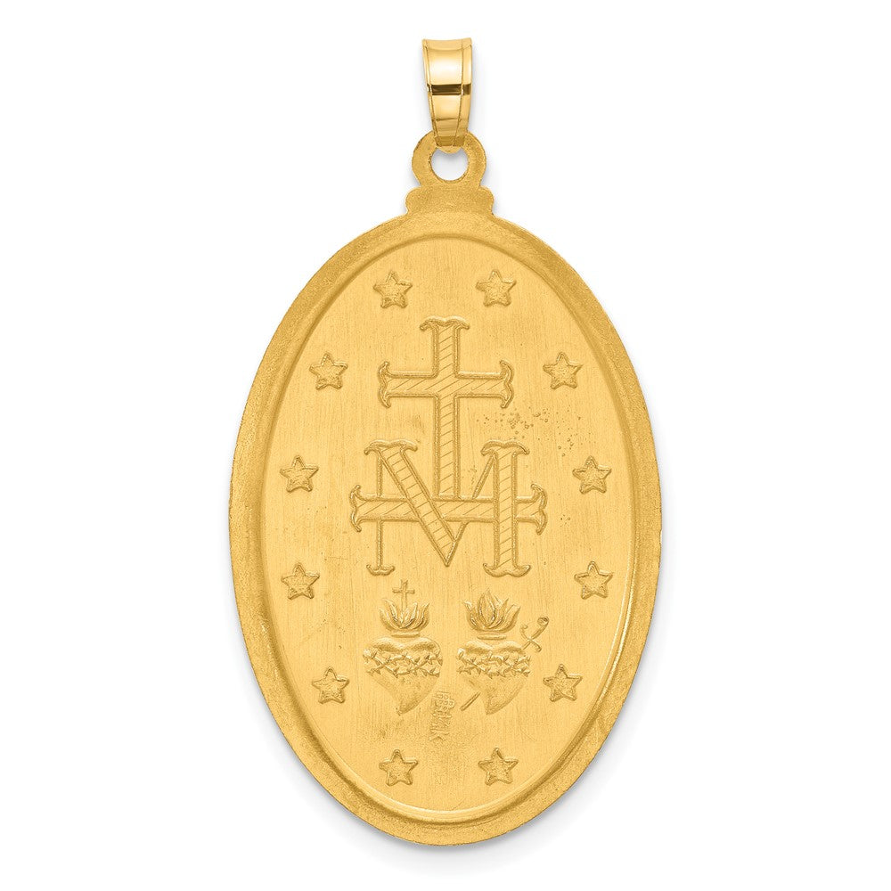 14K Yellow Gold Polished and Satin Solid Miraculous Medal Oval Pendant