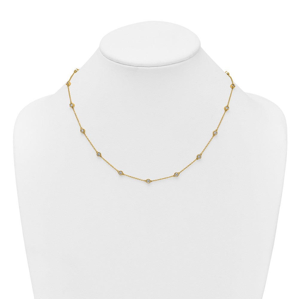 14K Yellow Gold Complete 1 carat Bezel-set Diamond and Cable Chain 17-Station 18 Inch Necklace