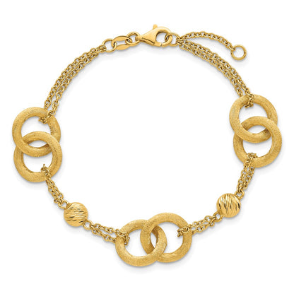 14K Yellow Gold Polished And Brushed Double Loop and Chain Bracelet with Extender